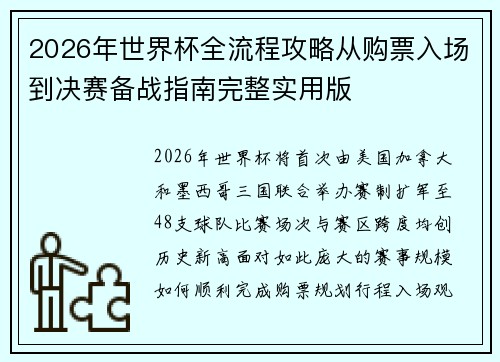2026年世界杯全流程攻略从购票入场到决赛备战指南完整实用版